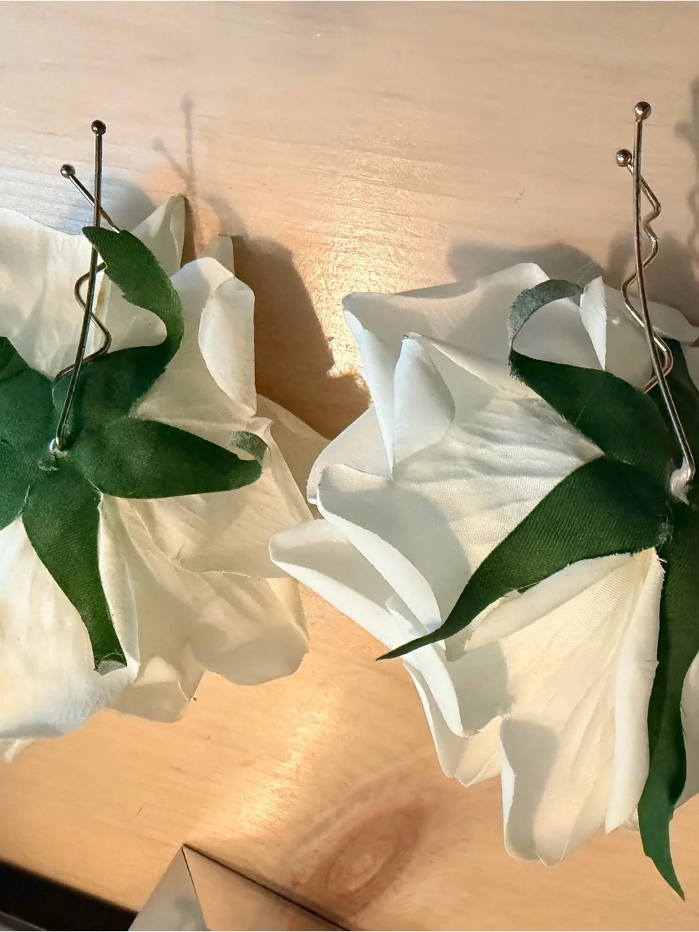 Ivory Rose Flower Hair Clip Set - Real Touch - Pair of 2